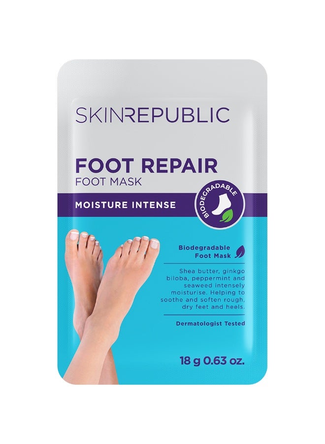 سكين ريبابلك قناع إصلاح القدم (زوج واحد) - قناع مرطب للقدم بزبدة الشيا، والجنكة بيلوبا، والشاي الأخضر، والنعناع، ​​والأعشاب البحرية لتنعيم الكعبين الخشنة والجافة، وتهدئة وإصلاح وتجديد البشرة التالفة - Image 1